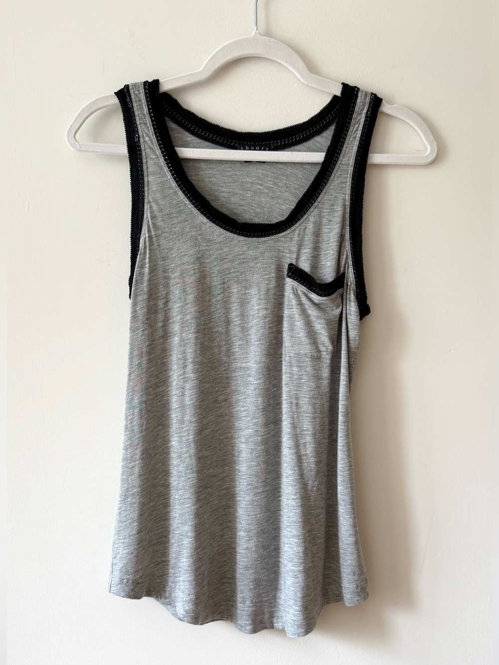 Theory Gray Pima Cotton Modal Tank Top Silk Chain Trim Size P